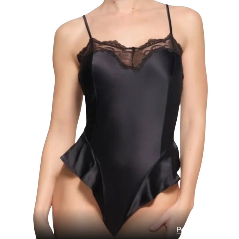 SKIMS Woven Shine Lace Teddy Onyx NWT Size M